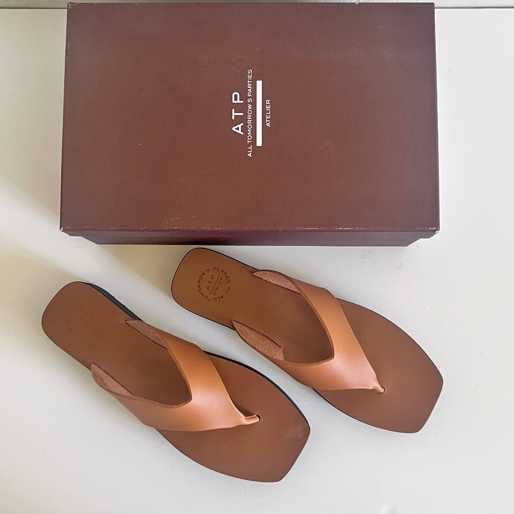 ATP ATELIER Flatform Vacchetta Leather Sandal in Terra/Black Size 39 with Box